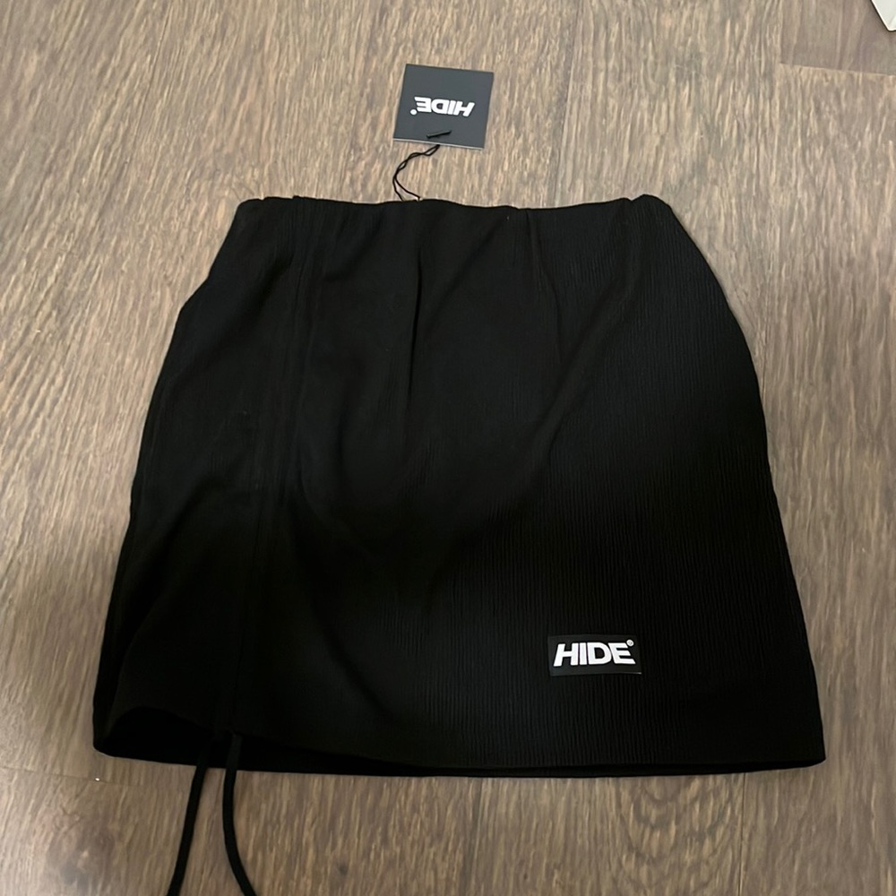 Hide Black Ribbed Drawstring Mini Skirt NWT - Size S
